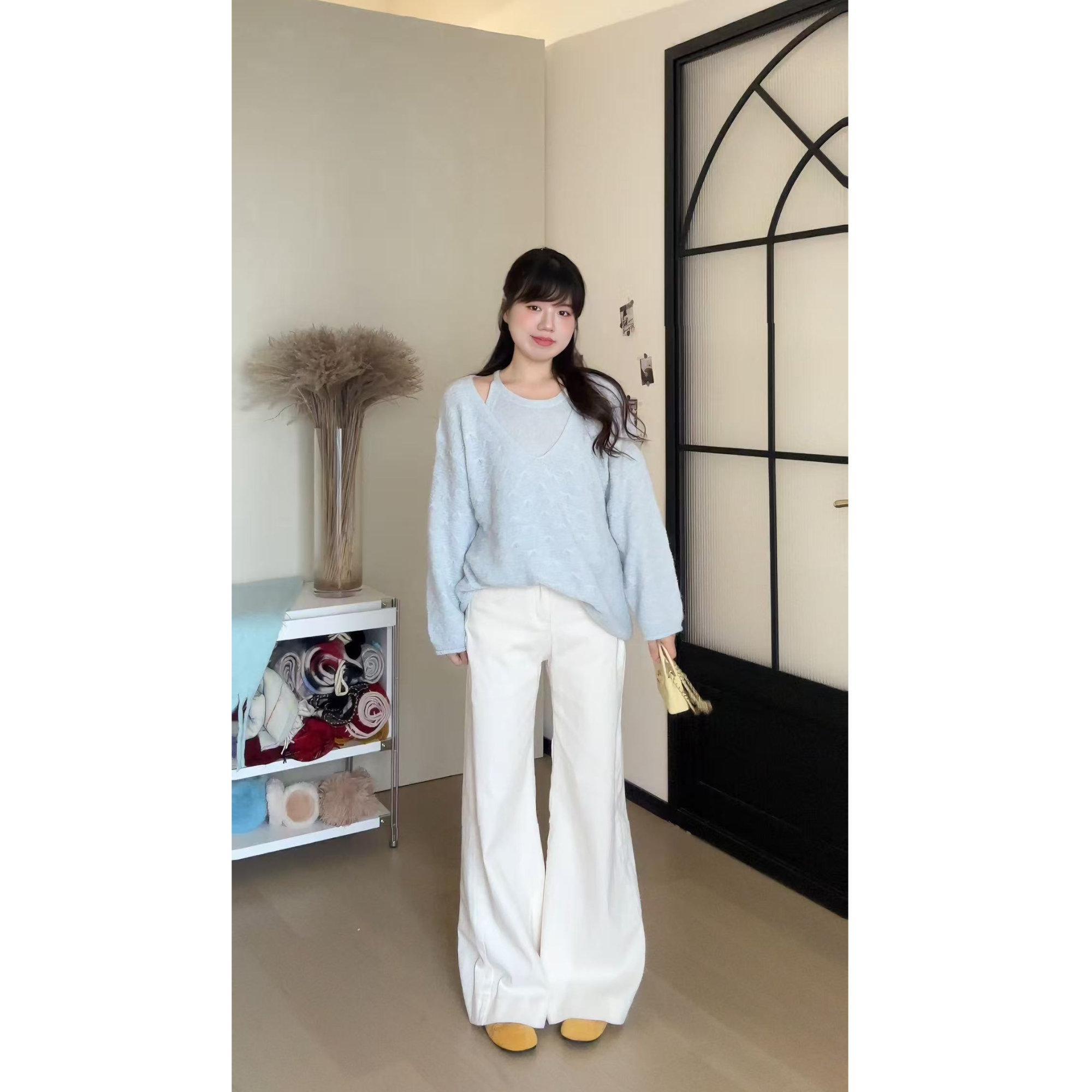 米米子“小细腿儿”黑白牛仔阔脚裤显瘦高腰长裤夏季新款长款裤子