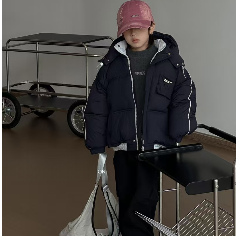 棉小九 儿童潮酷炸街带帽棉服（中童）771283