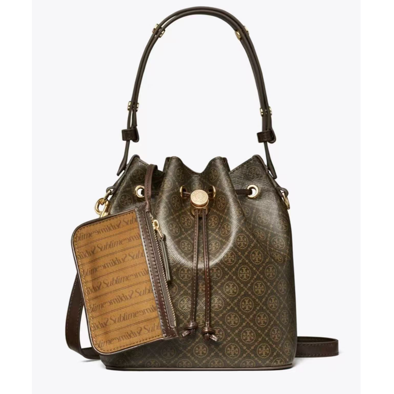 TORY BURCH/汤丽柏琦 中号斜挎水桶包黑卡色168805-200