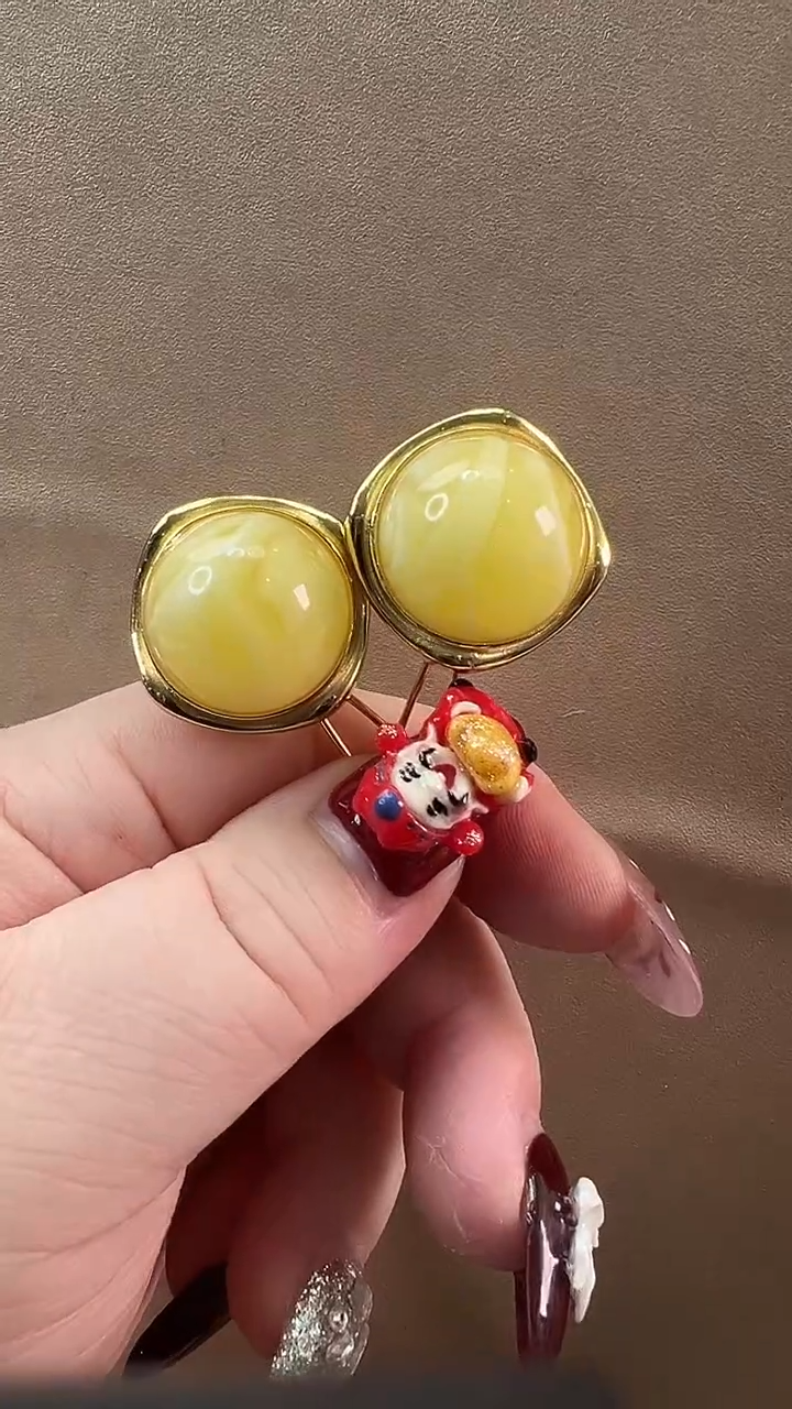 【闪购商品】琥珀耳饰银S925镶嵌耳环