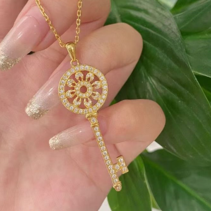 99新 Tiffany & Co./蒂芙尼 拆小花6枫 花瓣钥匙项链大号满钻黄金