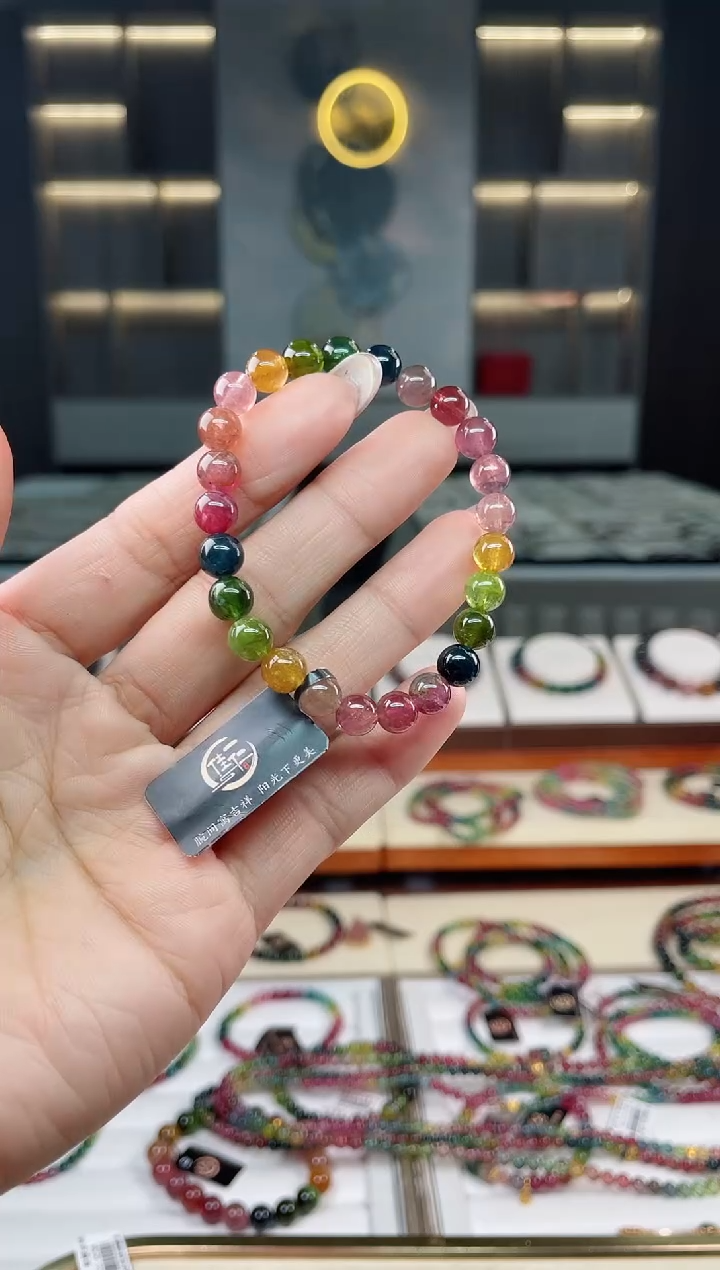 未镶嵌老矿碧玺彩虹单圈手串7mm+碧玺多样性发一条T