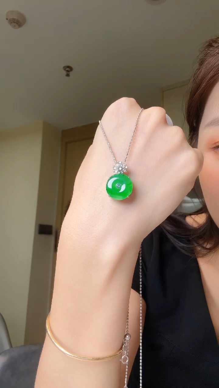 翡翠银S925镶嵌吊坠(不含链)天然翡翠吊坠