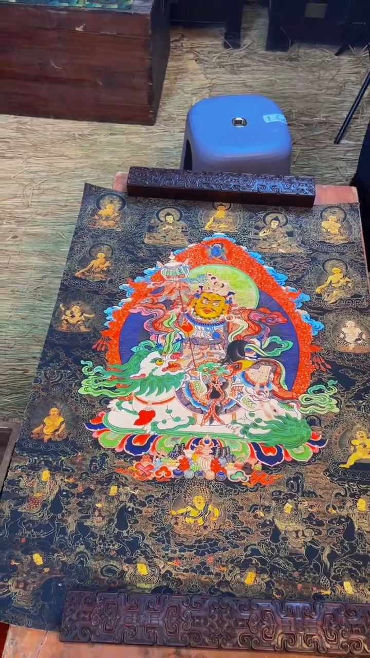装裱画精品手绘唐卡链接--A011财宝天王黑金
