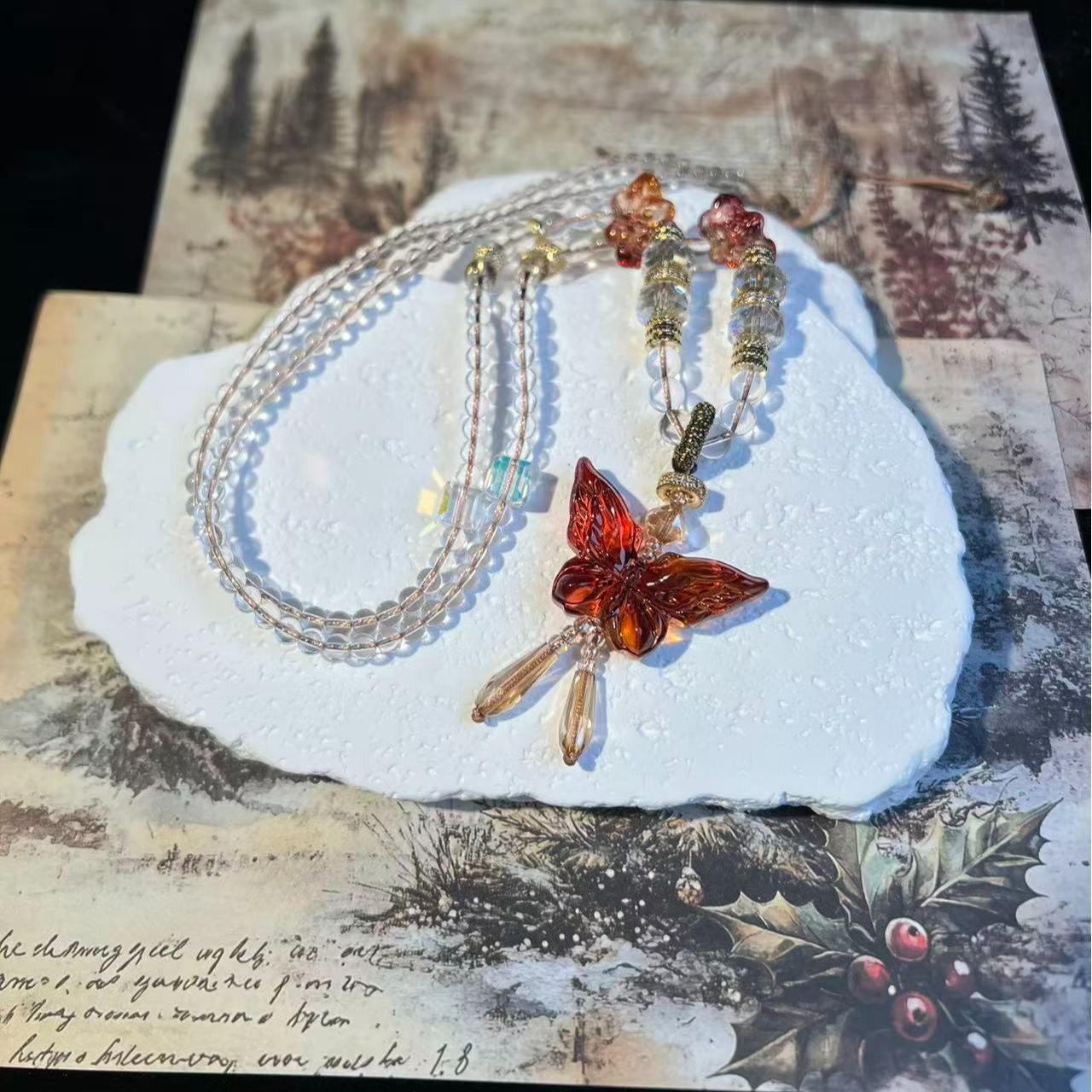 原创定制【蝶】手工串珠diy小挂件diy项链饰品配件琉璃