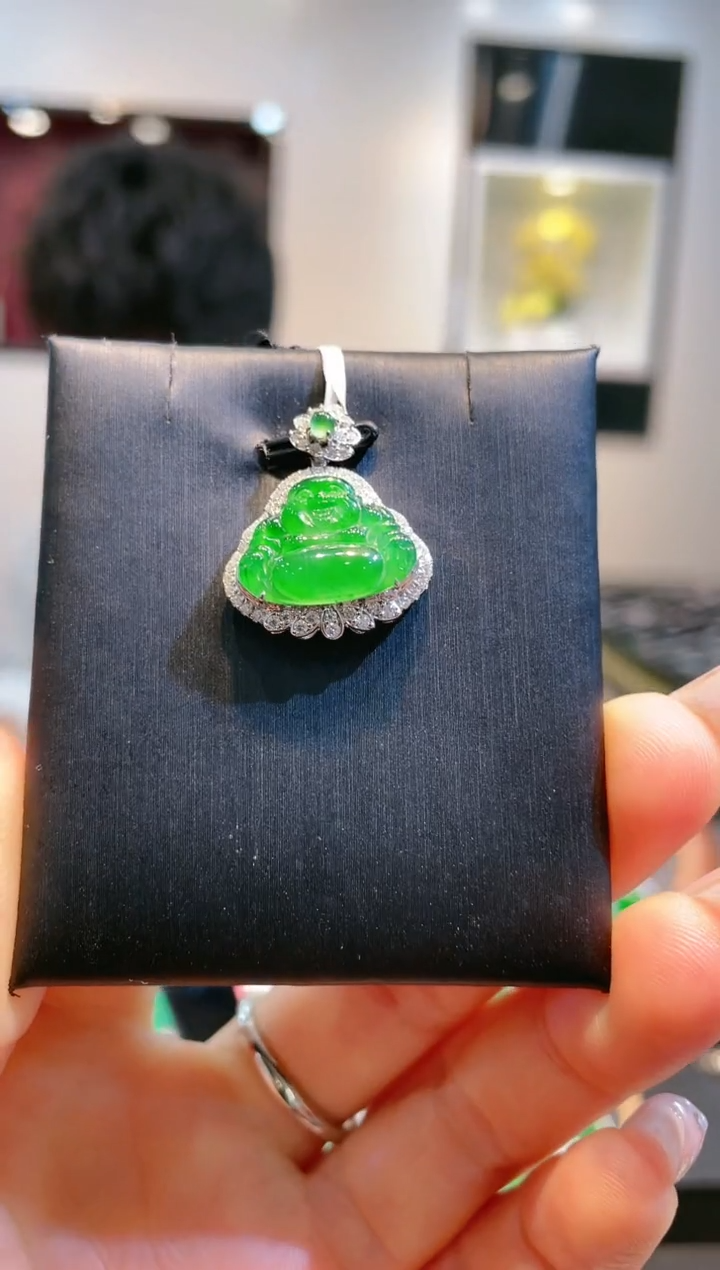 【闪购商品】翡翠颈饰18K金镶嵌A23天然A货翡翠吊坠