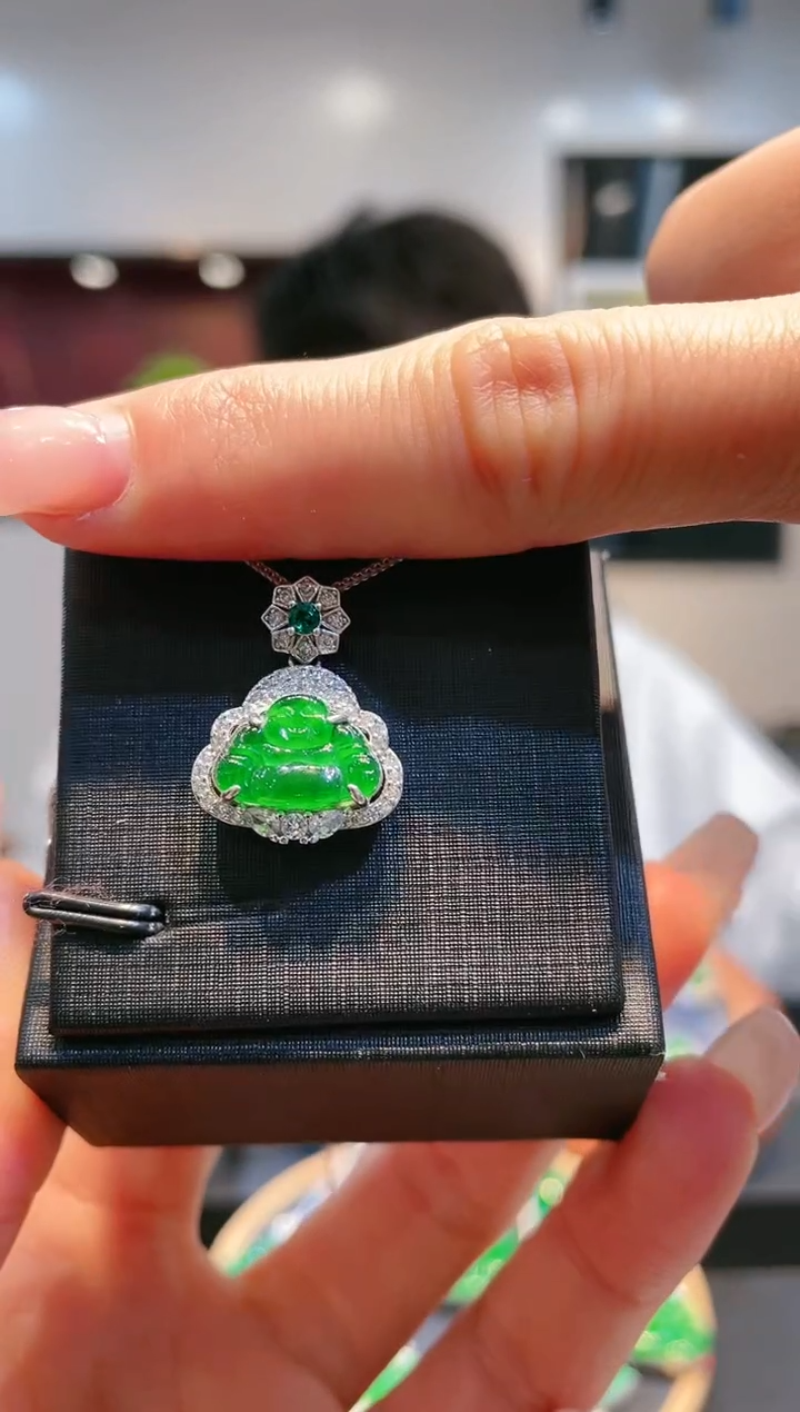 【闪购商品】翡翠颈饰银S925镶嵌A3天然A货翡翠吊坠（不含链）