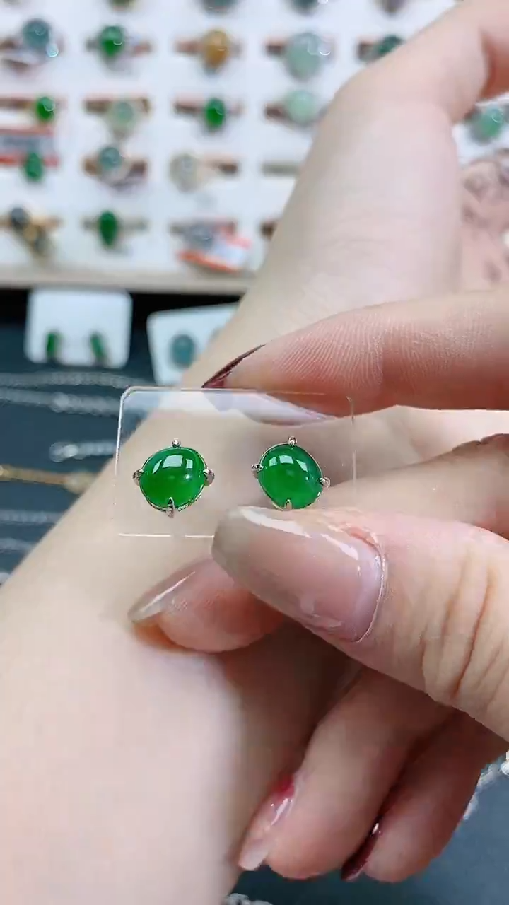 银S925镶嵌翡翠耳饰天然翡翠