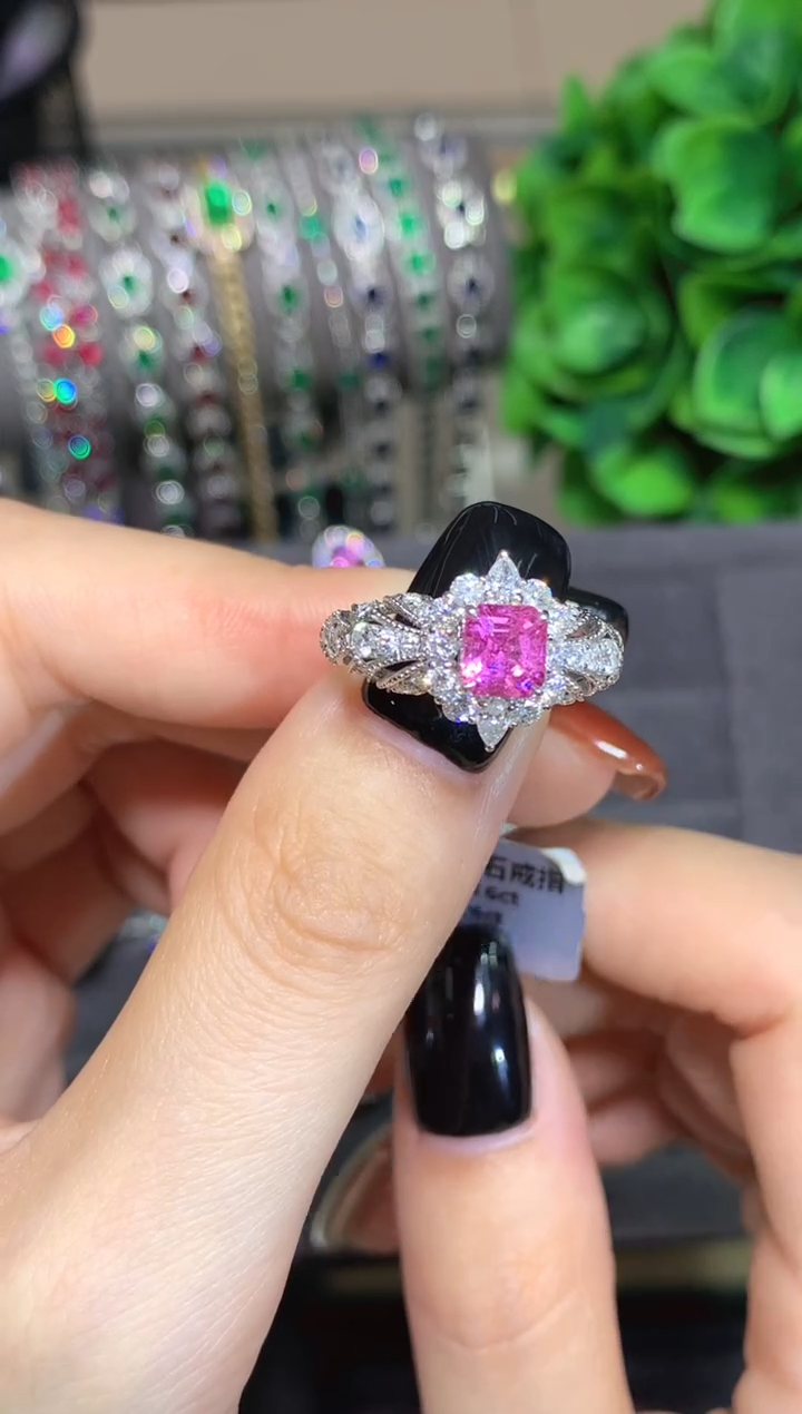 戒指彩色蓝宝石18K金镶嵌1.16ct