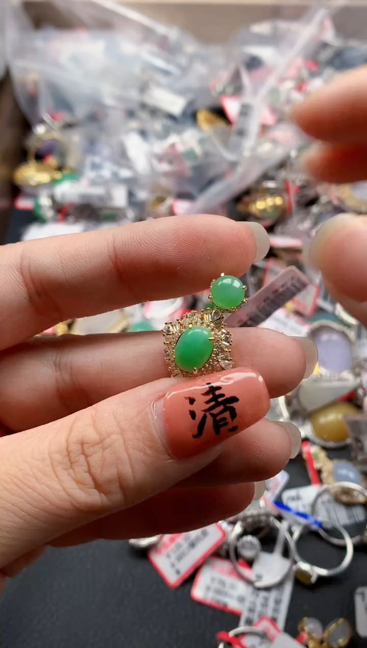 银S925镶嵌戒指翡翠天然A货缅甸翡翠