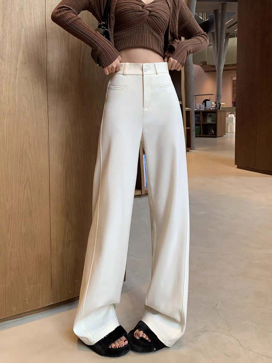 【SY粉丝专属】米白色休闲宽松垂感西装阔腿裤夏季高腰直筒拖地裤女