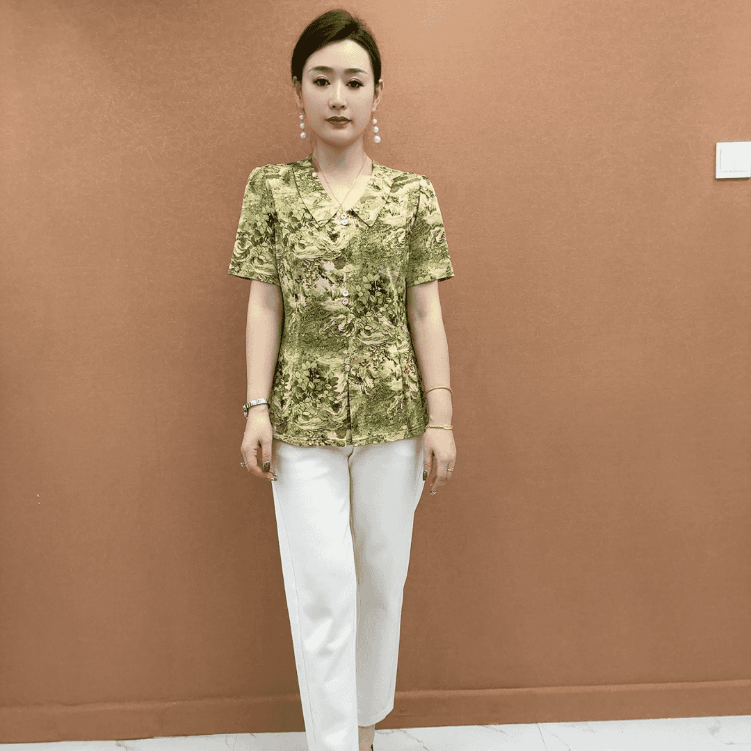 2025夏季新款复古风七分袖小衫妈妈优雅气质减龄T恤百搭显瘦上衣