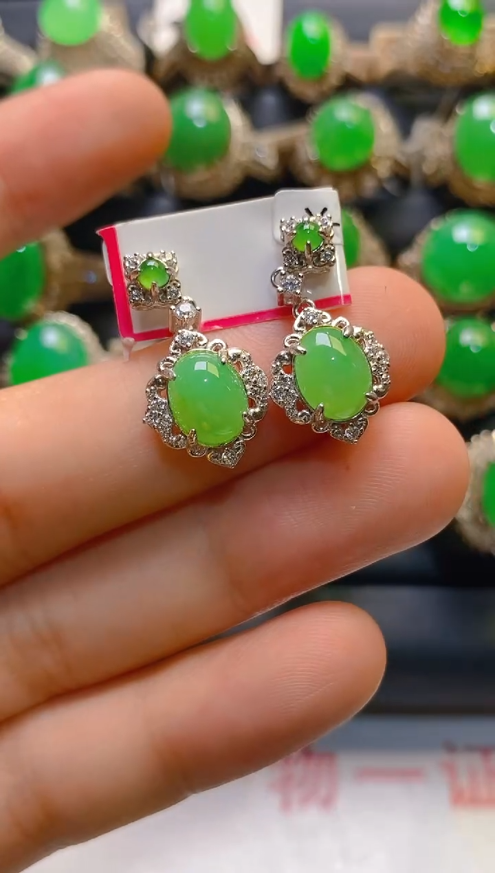 【闪购商品】翡翠银S925镶嵌耳饰天然A货翡翠1