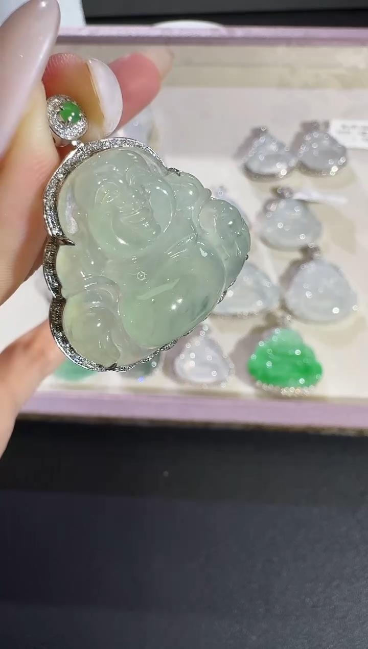 吊坠(不含链)18K金镶嵌翡翠【源头工厂】钻石镶嵌