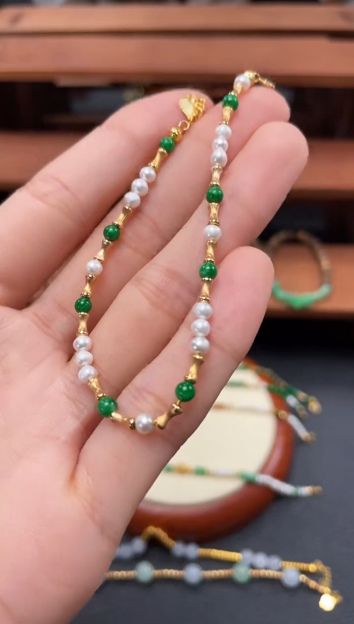 【闪购商品】翡翠套链18K金镶嵌一个  JK643