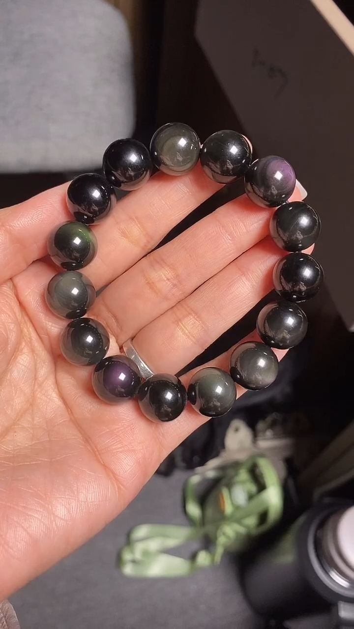 未镶嵌黑曜岩手串慧天然黑曜石手串14mm