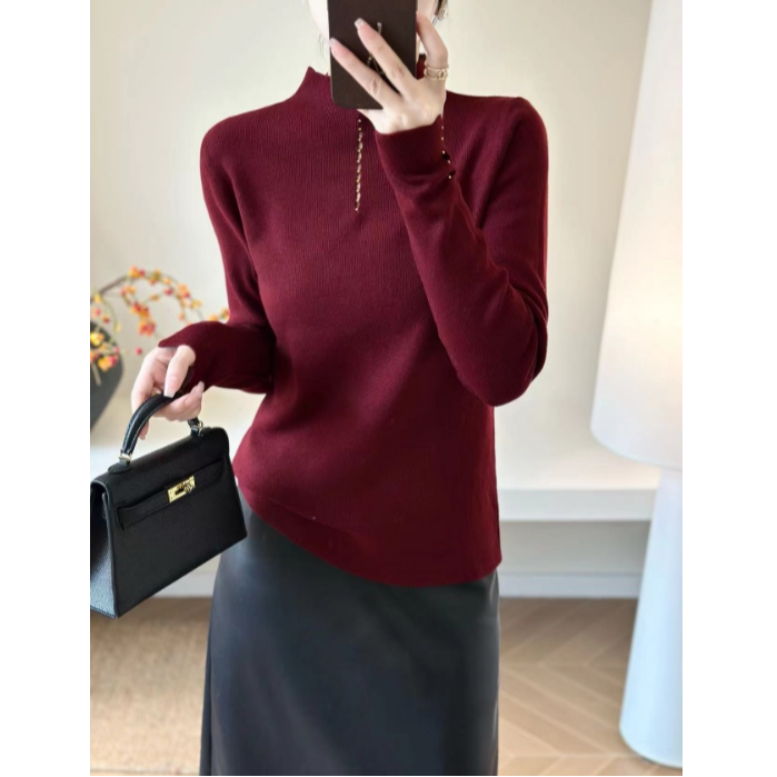 倪妍裳【85102】新款小金珠半高领针织衫