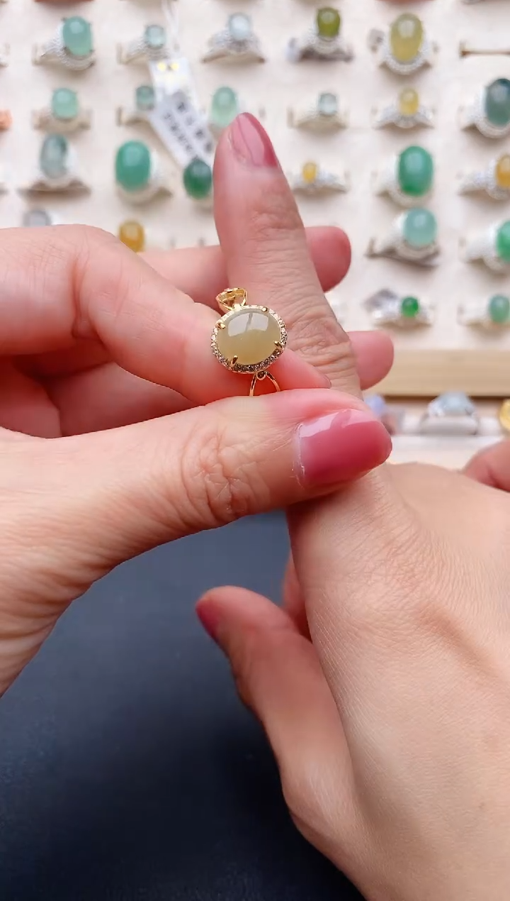 【闪购商品】翡翠戒指银S925镶嵌缅甸天然翡翠222   5-5