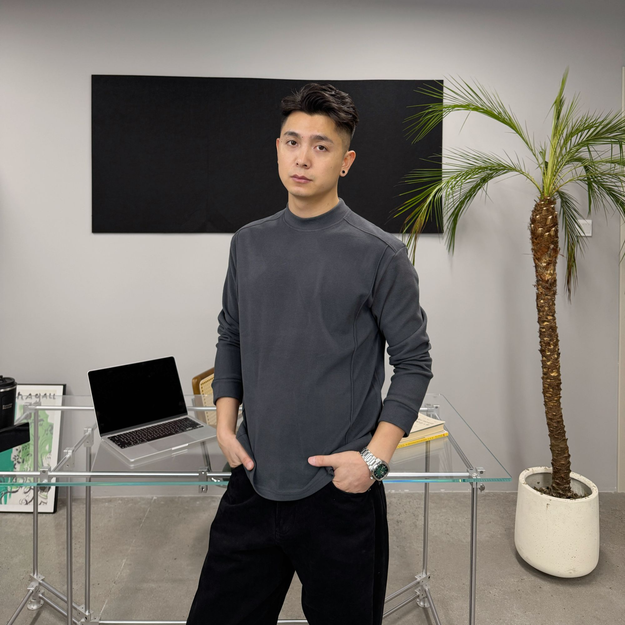 GP2 2025aw精致小中领德绒上衣长袖T恤秋冬男百搭保暖舒适打底衫