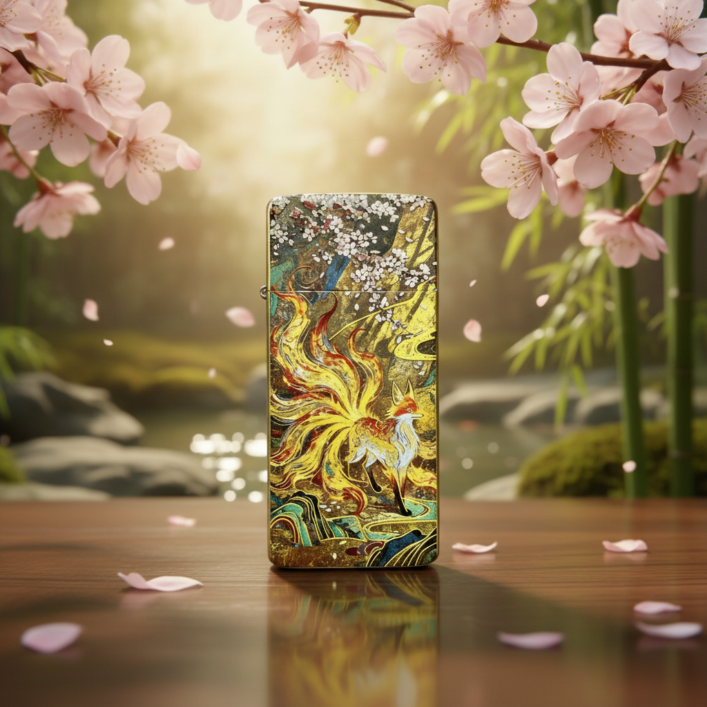 鎏金九尾狐超薄砂轮打火机【全新机无煤-油】