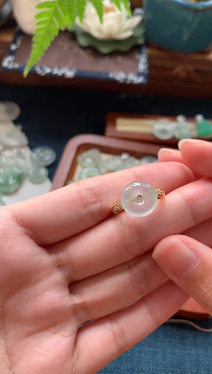 翡翠18K金镶嵌吊坠(不含链)平安扣戒指