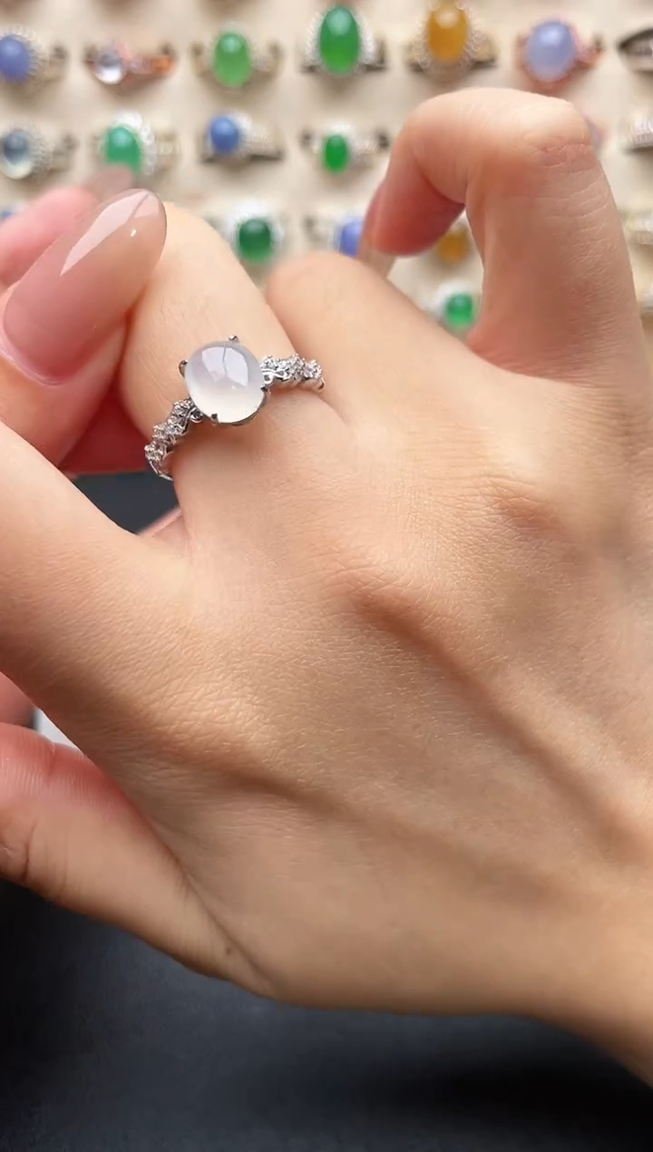 银S925镶嵌戒指翡翠一物一证一礼盒