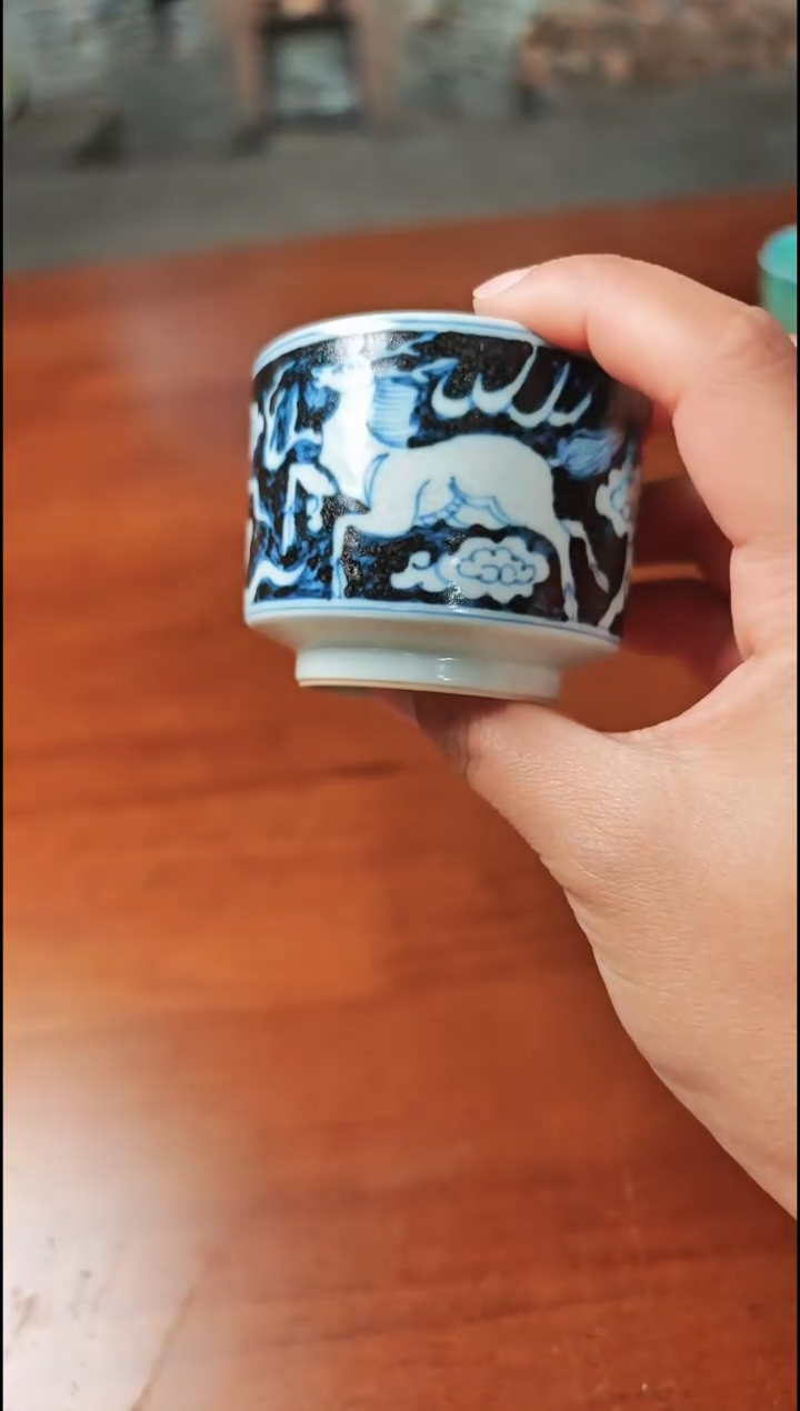 【闪购商品】杯宁封窑青花鹿纹直口杯