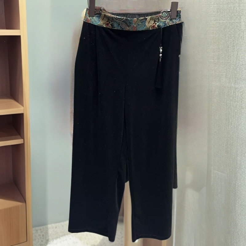 948-阔腿裤长裤新中式休闲高腰休闲裤刺绣直筒裤女士