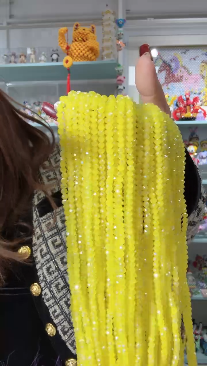 玻璃03101卡4水晶扁10条AB彩柠檬黄玉