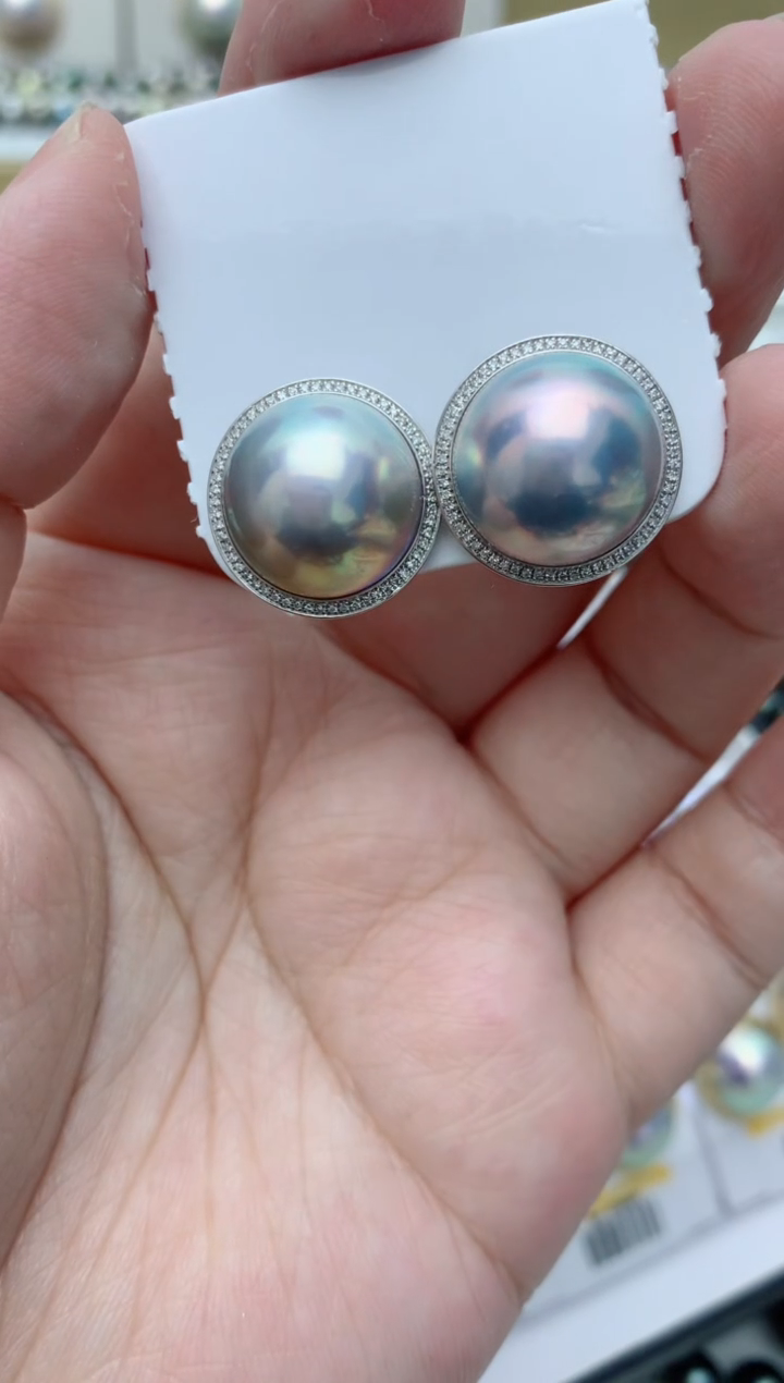 【闪购商品】拼合珍珠（马贝珠）耳饰18K金镶嵌w117 