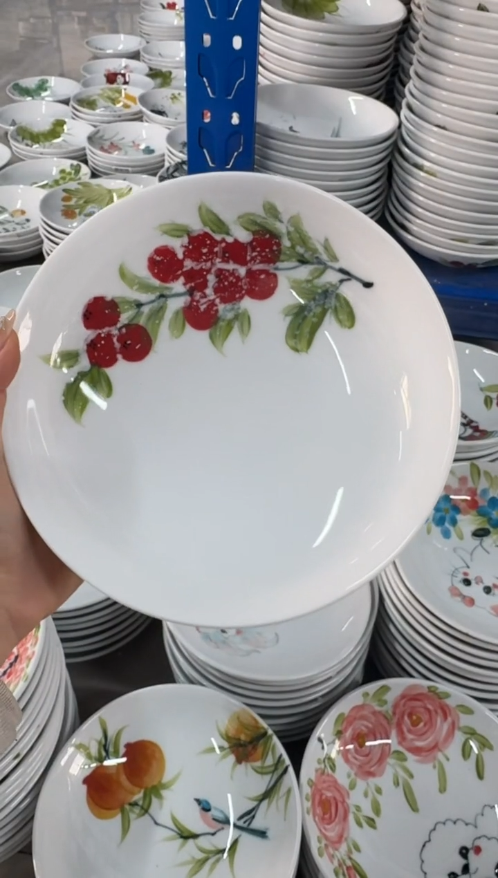 瓷片景德镇高温陶瓷食品级手绘釉中彩-圆深盘