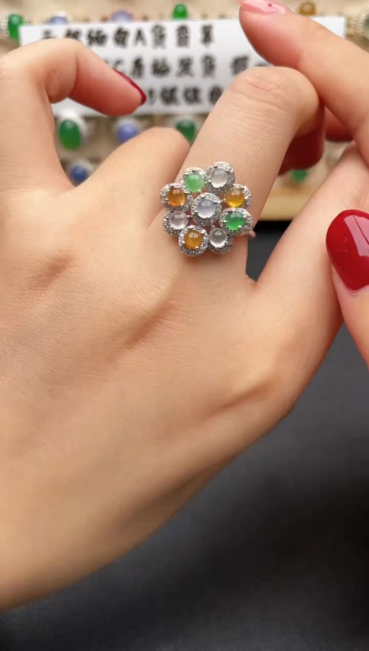 银S925镶嵌戒指翡翠一物一证一礼盒