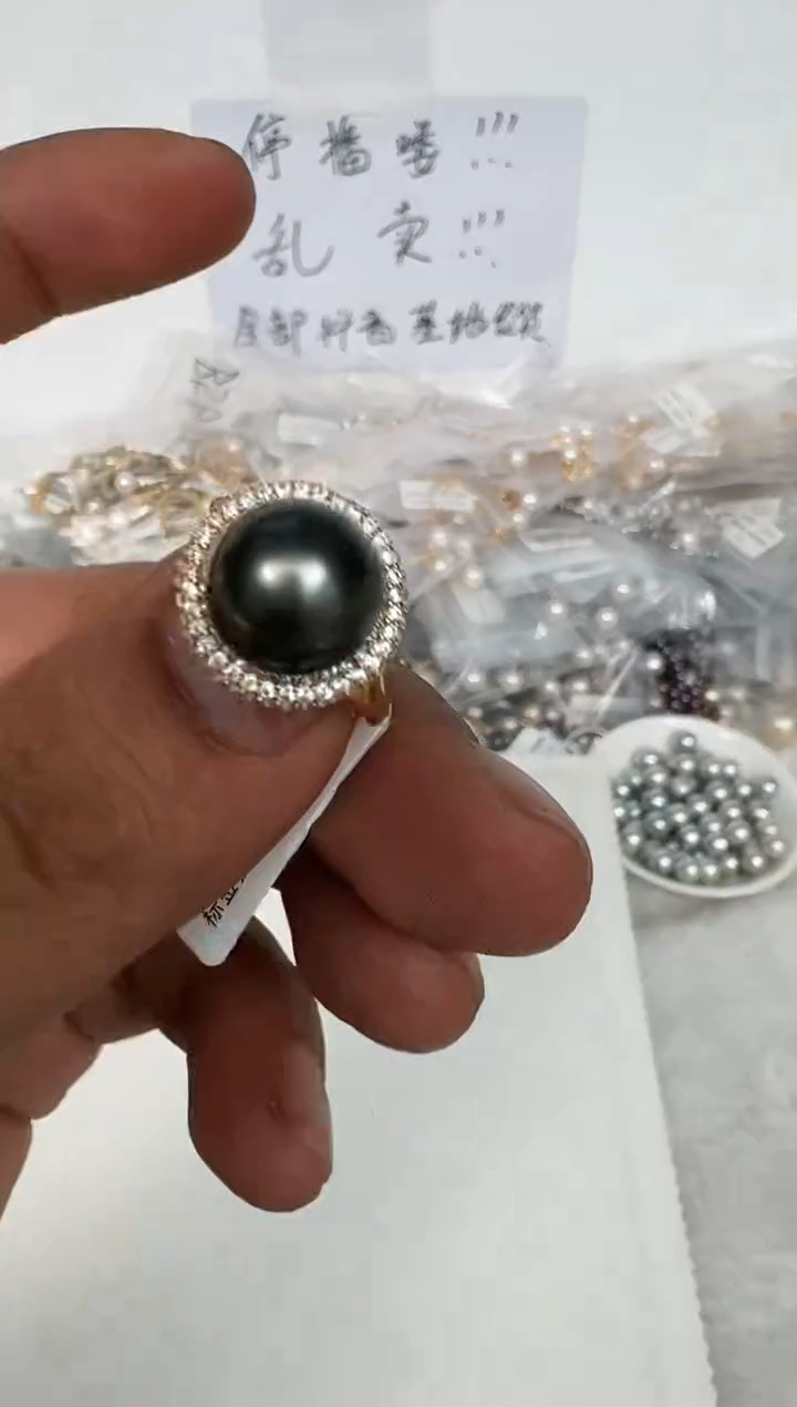 银S925镶嵌戒指海水珍珠戒指