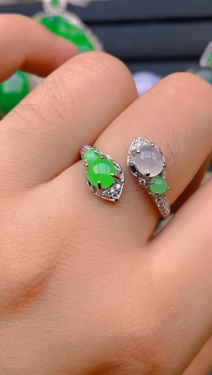 【闪购商品】翡翠戒指银S925镶嵌天然A货翡翠1