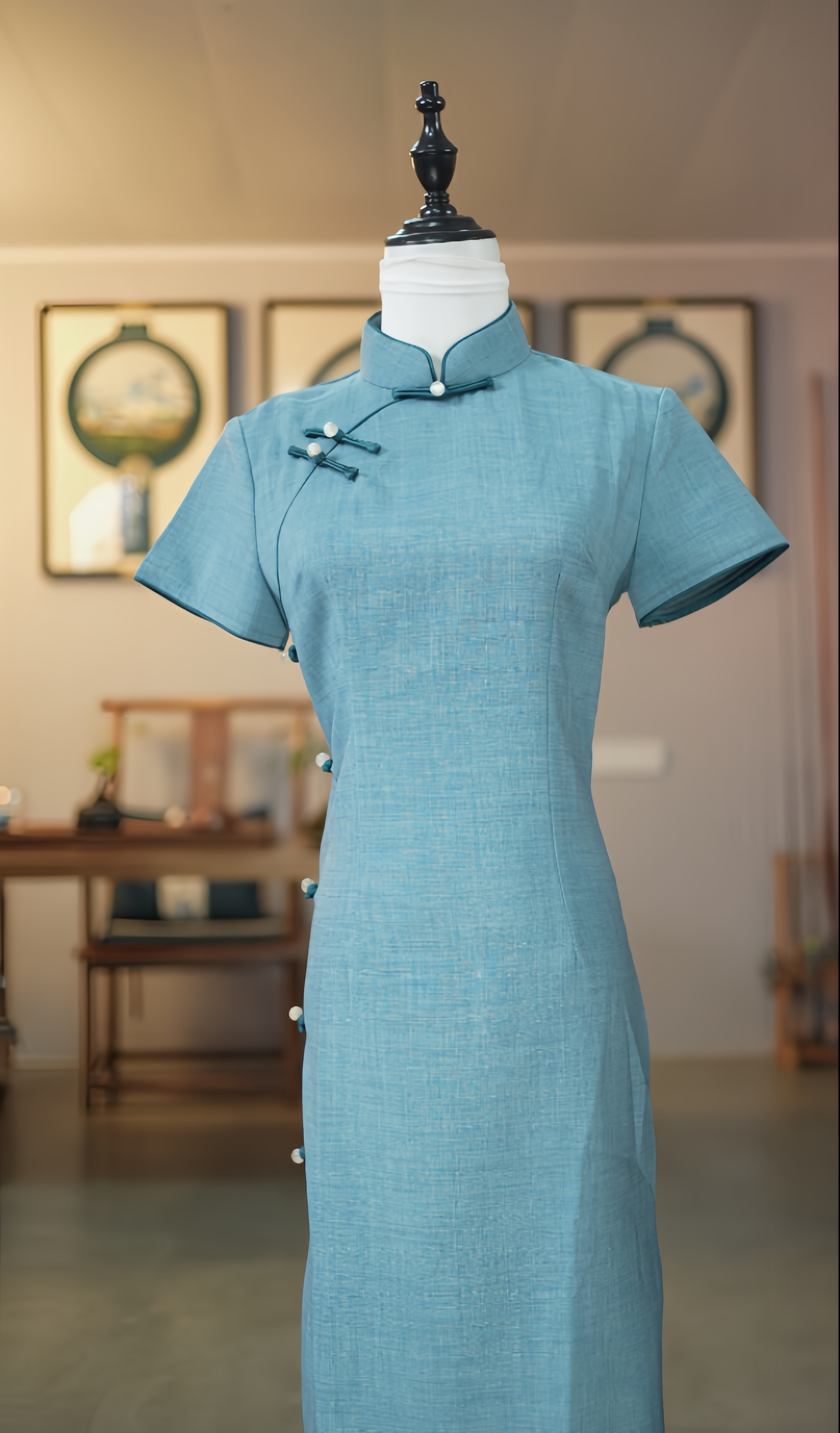 旗袍 长款 单层 （衣长约120cm）素兮  C618