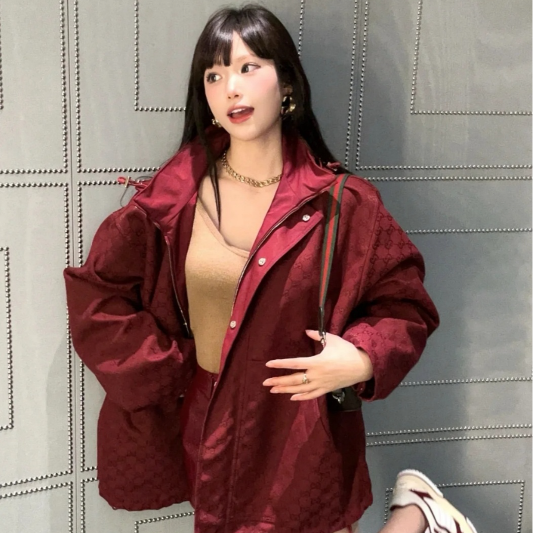 【058】25款老花满字母时尚连帽提花短外套夹克风衣