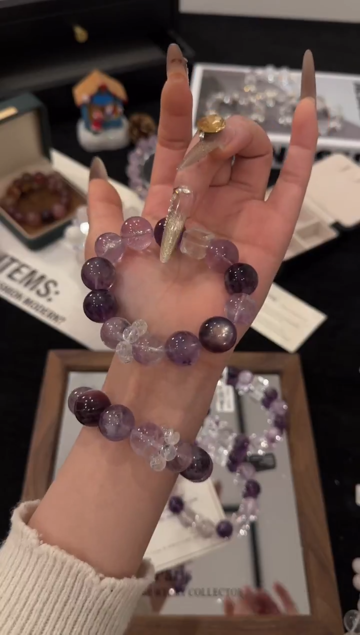 未镶嵌手链水晶紫水晶多宝x3591