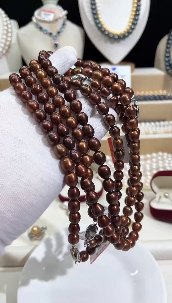 银S925镶嵌耳饰淡水珍珠落日红项链