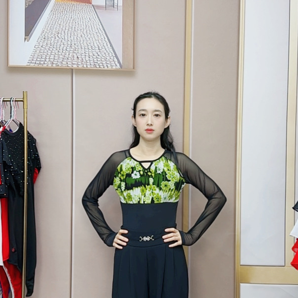 欢舞阁吉特巴摩登舞气质女士镂空设计交际舞广场舞长袖舞衣A0783