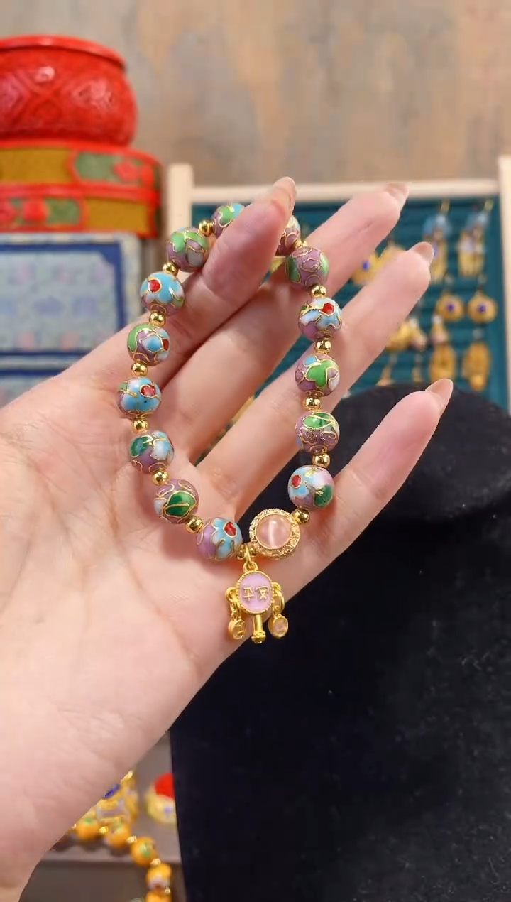 【闪购商品】非遗景泰蓝手串粉色
