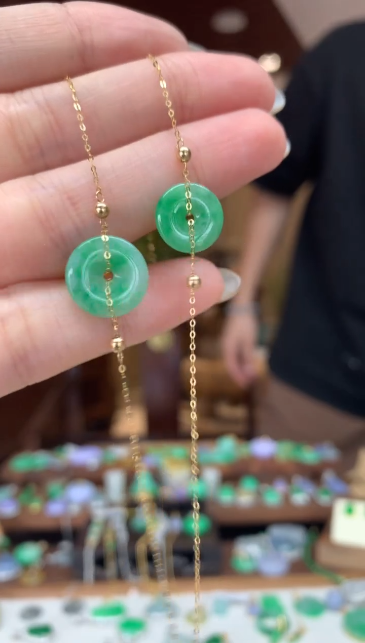 18K金镶嵌手链翡翠平安扣手链 多样性发货1条