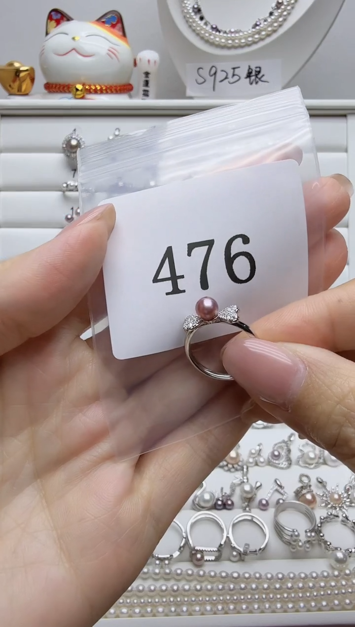 银S925镶嵌戒指淡水珍珠吃****?476