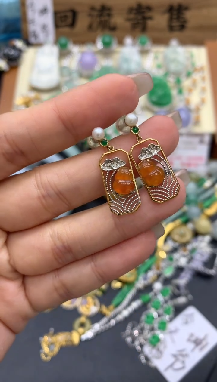 【闪购商品】翡翠耳饰18K金镶嵌346-中国好珍宝