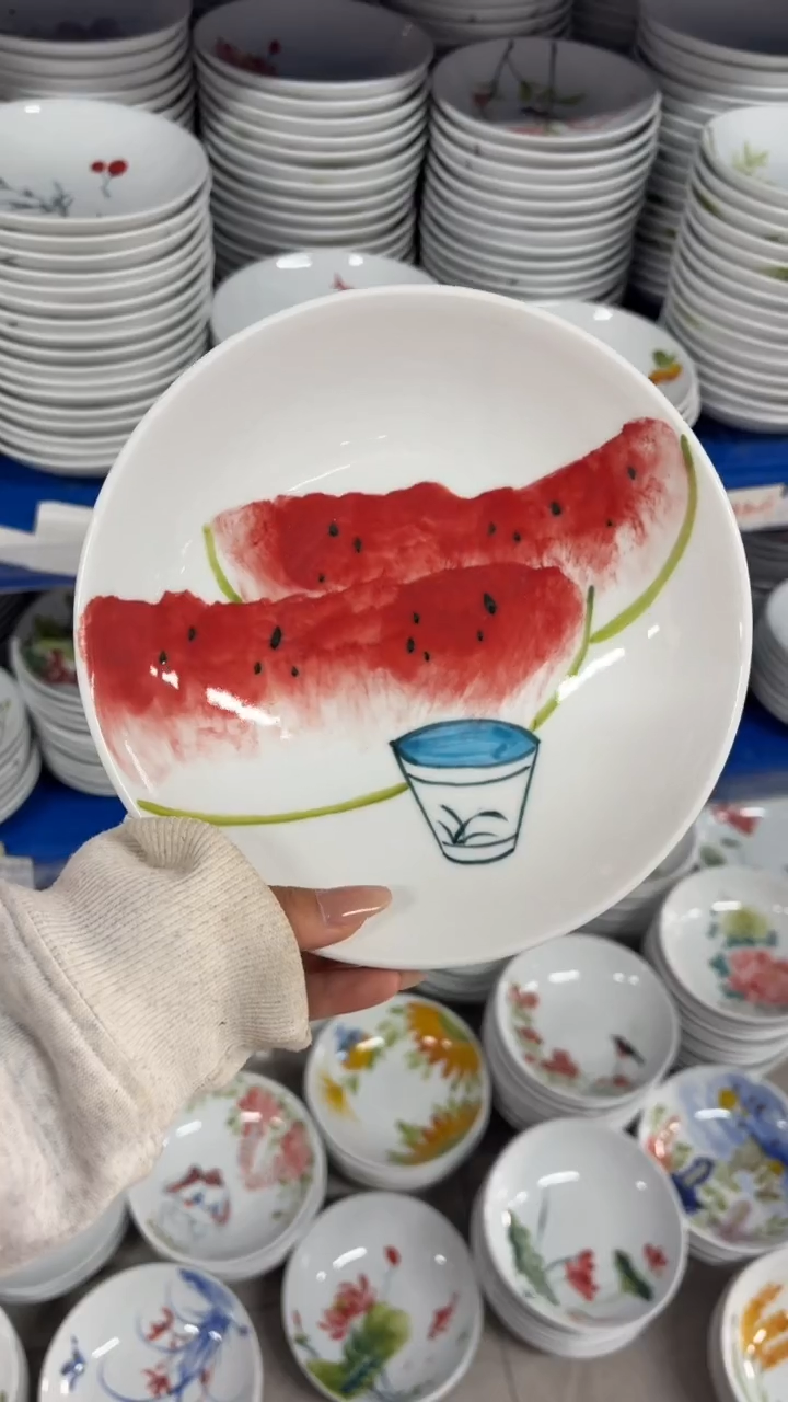 瓷片景德镇高温陶瓷食品级手绘釉中彩-圆深盘