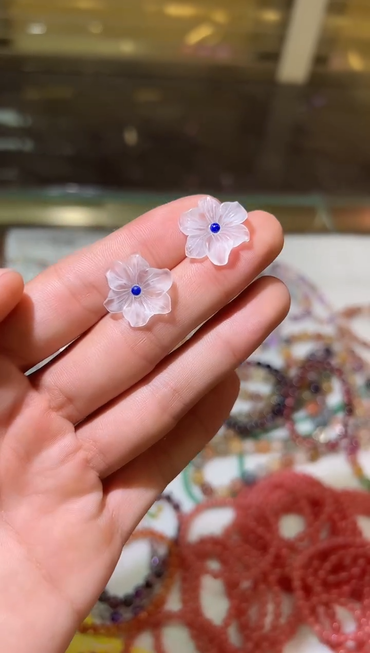 银S925镶嵌耳饰水晶白水晶小花耳饰  多样性发其一 