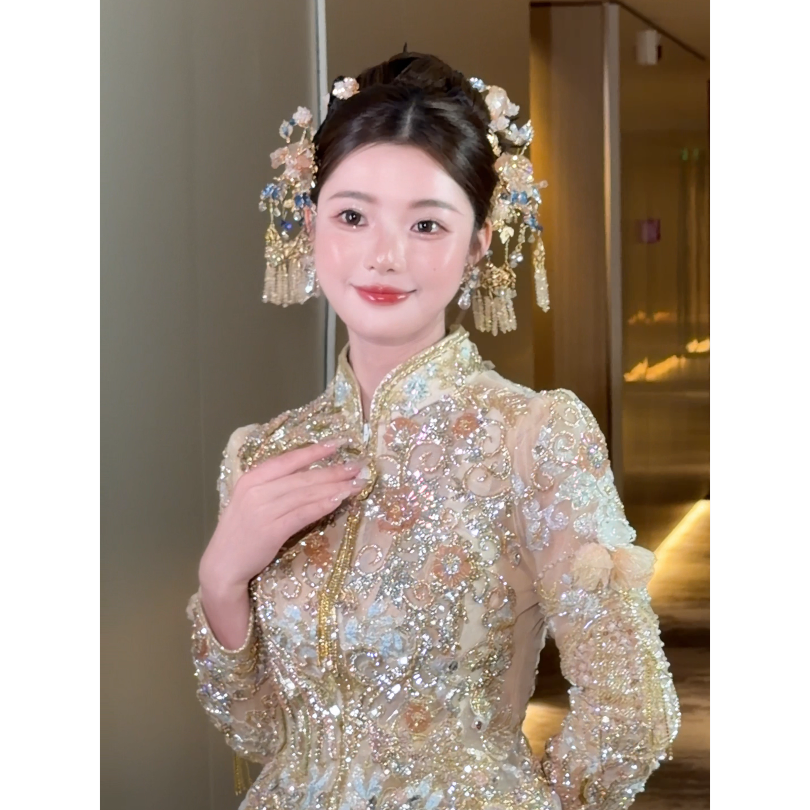 新款(浅樱鎏岚)减龄百搭新娘中式结婚饰品404