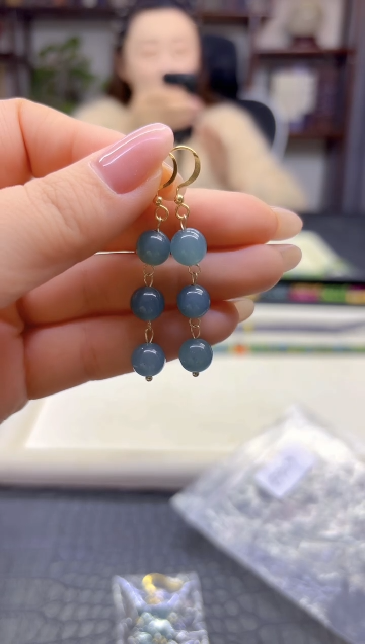 14K金镶嵌翡翠耳饰DIY款E927