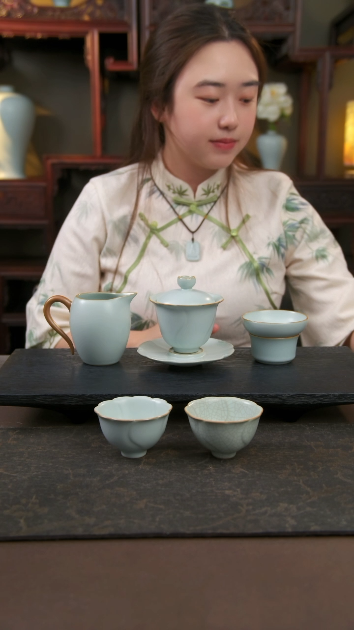 【闪购商品】杯花满堂盖碗1水云杯2玉荷碟1聆海1悠漏1