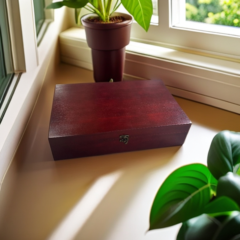 复古红纯色松木防水长方形文玩木盒子桌面收纳盒收藏包装箱子