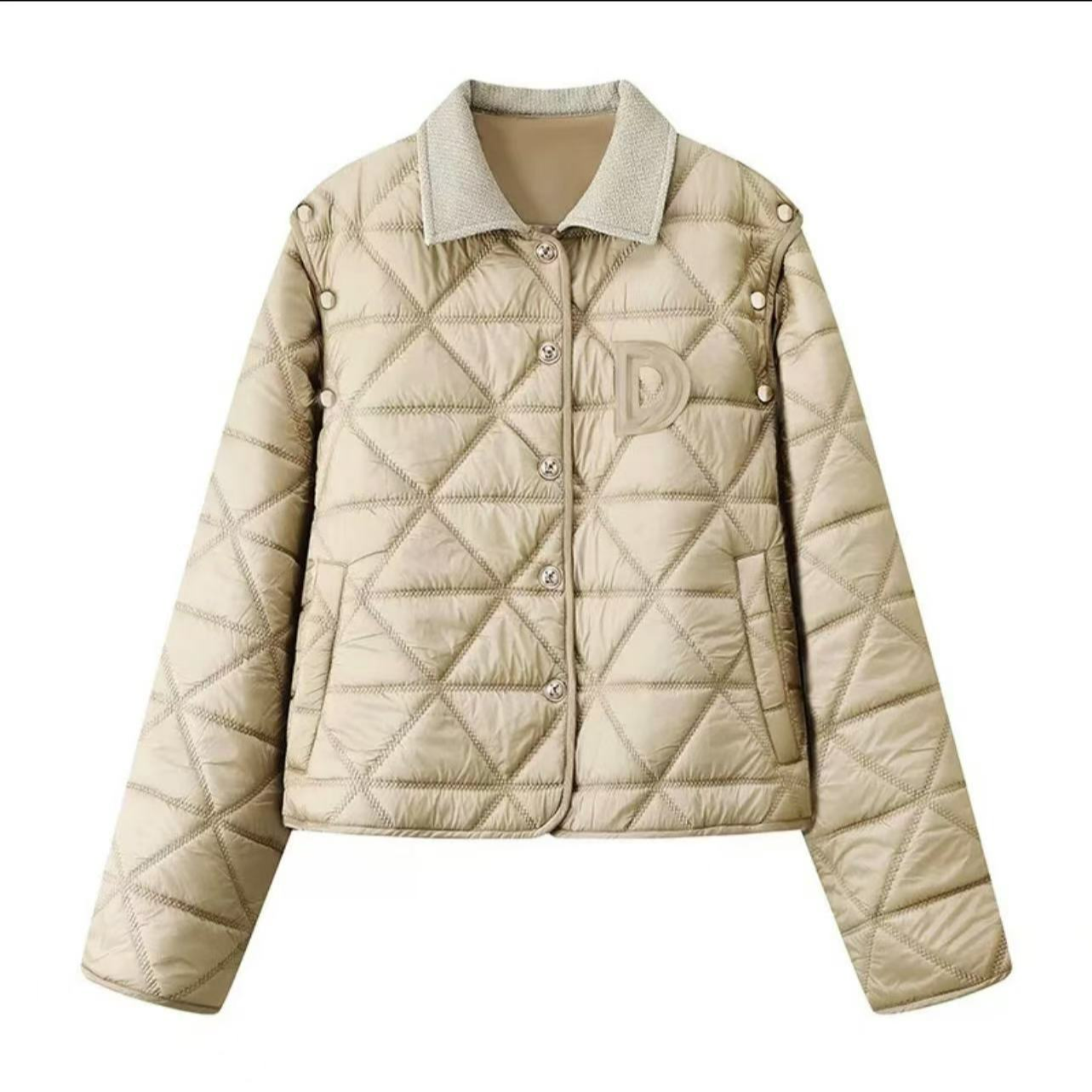 【B027】2024冬季新款衔缝华夫格棉服外套女短款